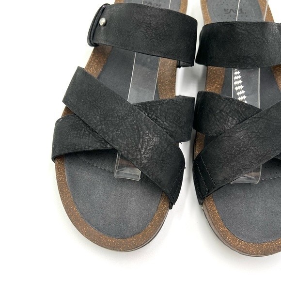 Teva Women's Mahonia Black Leather Slip On Slides Sandals Shoes Size 10.5 - Picture 5 of 13